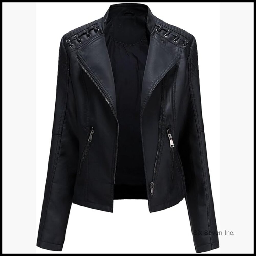Faux Leather Pu Slim Motorcycle Biker Short Waist Jacket